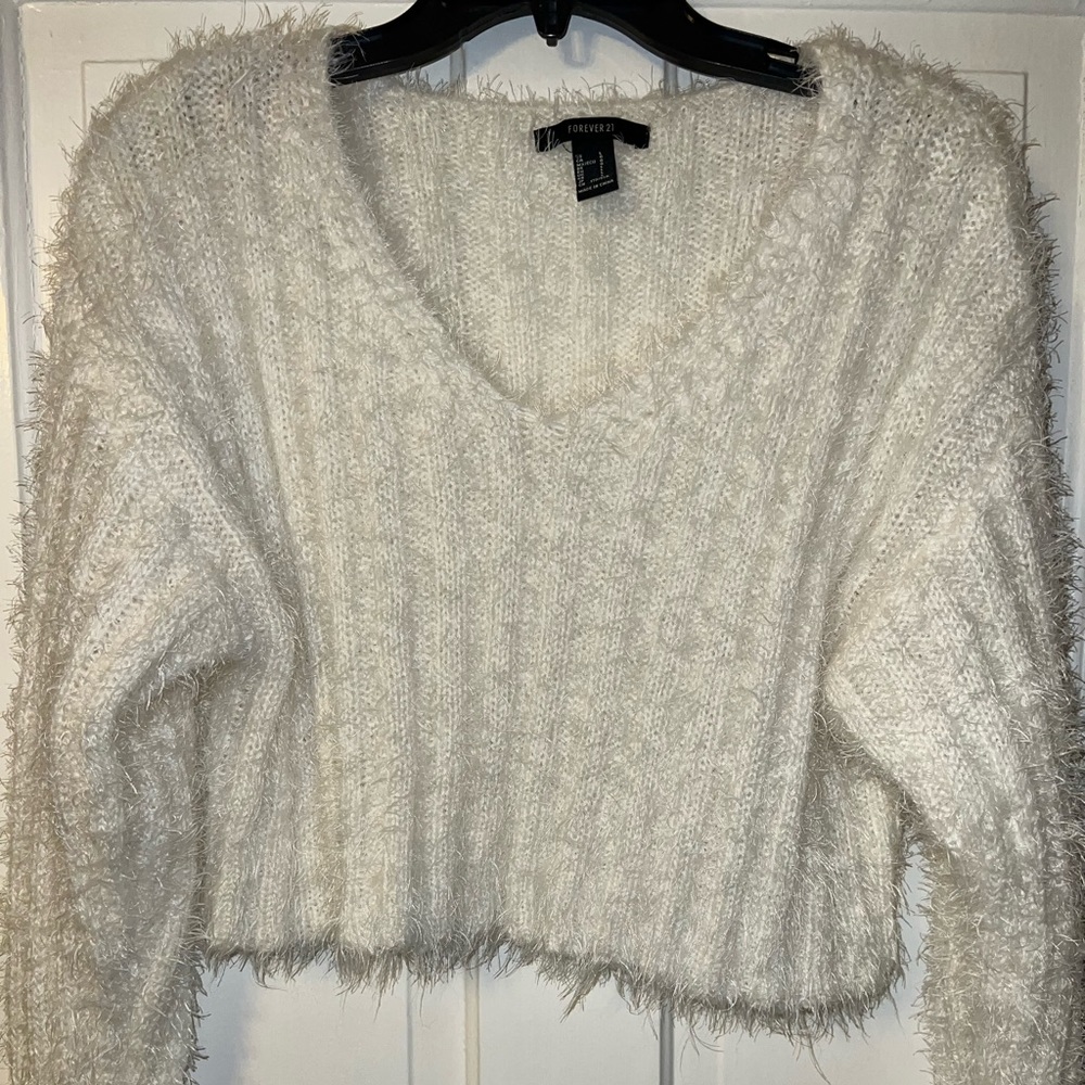 Fuzzy sweater crop